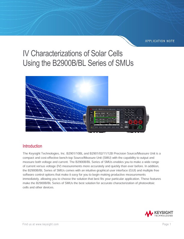 IV Characterizations of Solar Cells Using the B2900B/BL Series of SMUs