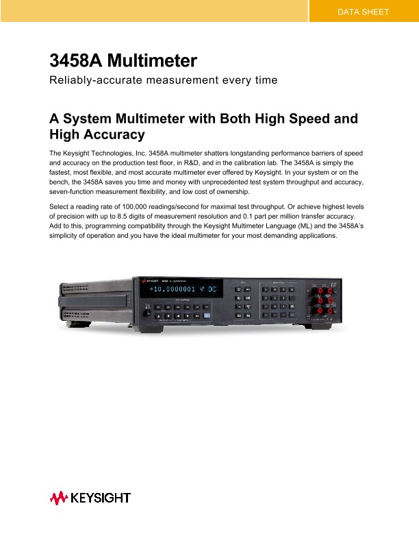 3458A Multimeter Reliably Accurate Measurement Every Time