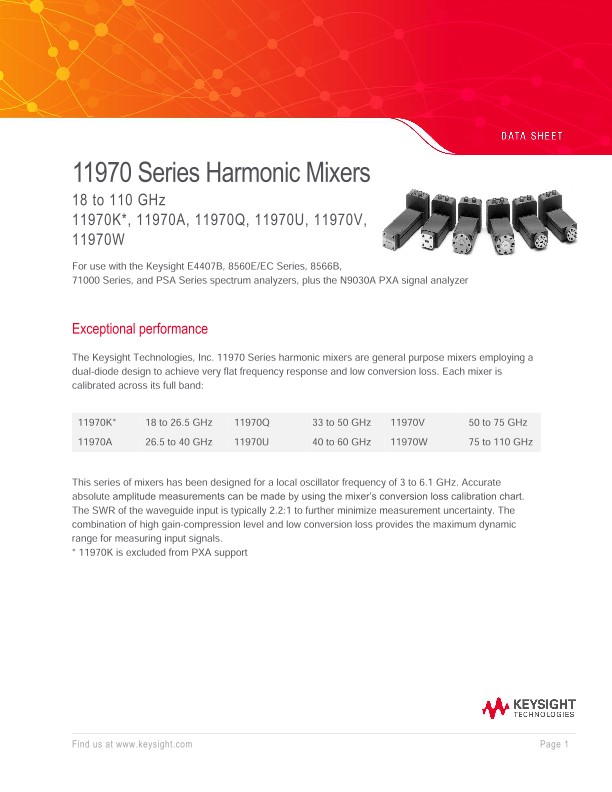 11970 Series Harmonic Mixers - Data Sheet