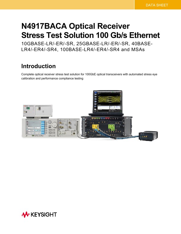 N4917BACA Optical Receiver Stress Test Solution 100 Gb/s Ethernet