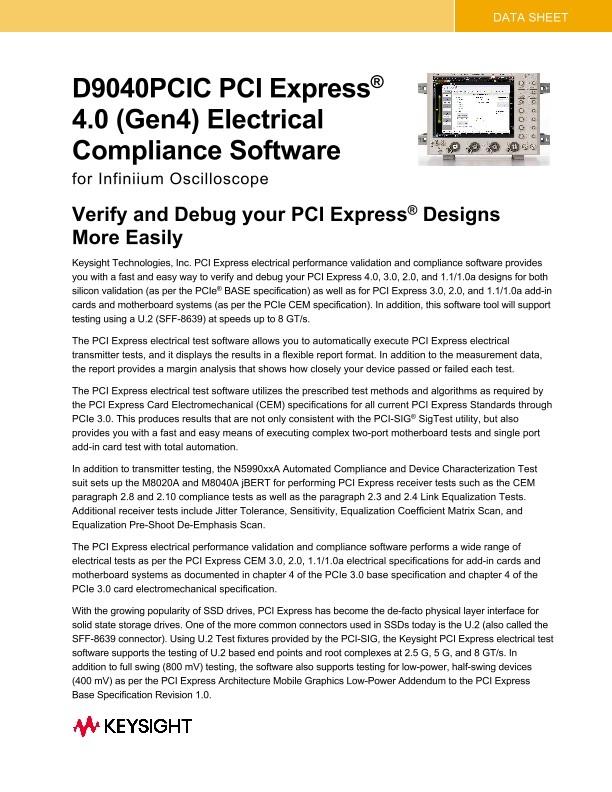 D9040PCIC PCI Express 4.0 (Gen4) Electrical Compliance Software