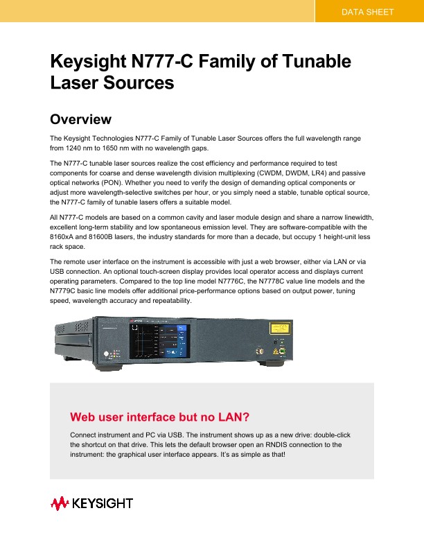 Keysight N777-C Family of Tunable Laser Sources