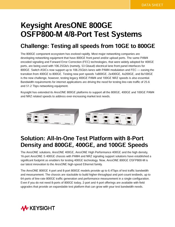 Keysight AresONE 800GE OSFP800-M 4/8-Port Test Systems