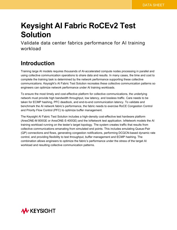 Keysight AI Fabric RoCEv2 Test Solution