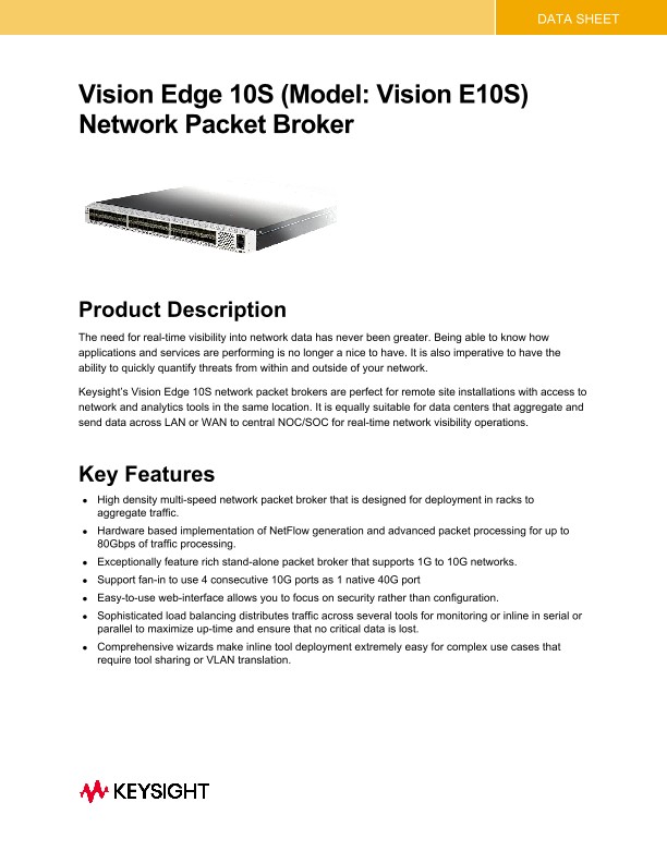 Vision Edge 10S (Model: Vision E10S) Network Packet Broker