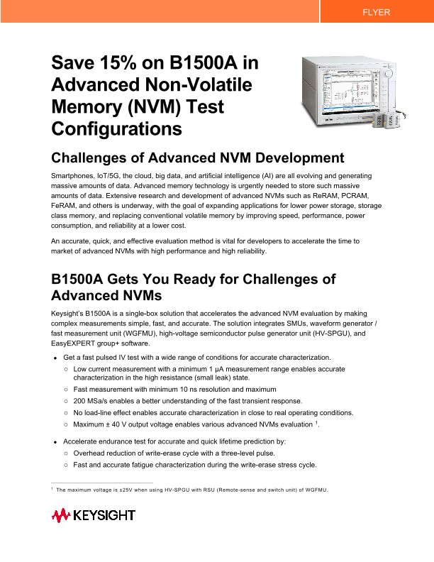 Save 15% on B1500A in Advanced Non-Volatile Memory (NVM) Test Configurations