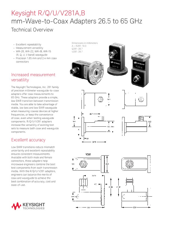 mm-Wave-to-Coax Adapters 26.5 to 65 GHz 