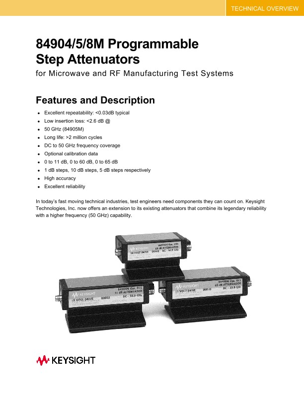 84904/5/8M Programmable Step Attenuators for Microwave and RF Manufacturing Test