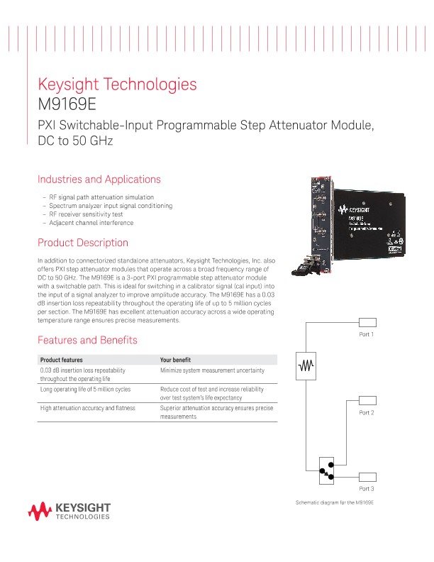 M9169E PXI Switchable-Input Programmable Step Attenuator Module