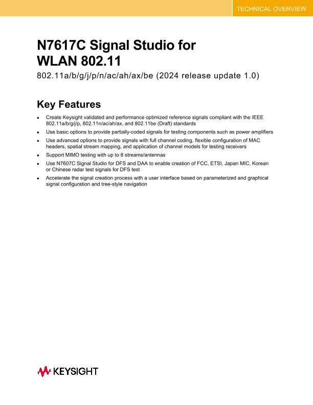 N7617C Signal Studio for WLAN 802.11a/b/g/j/p/n/ac/ah/ax/be