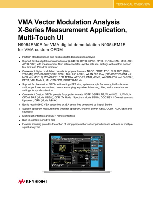 VMA Vector Modulation Analysis X-Series Measurement Application, Multi-Touch UI