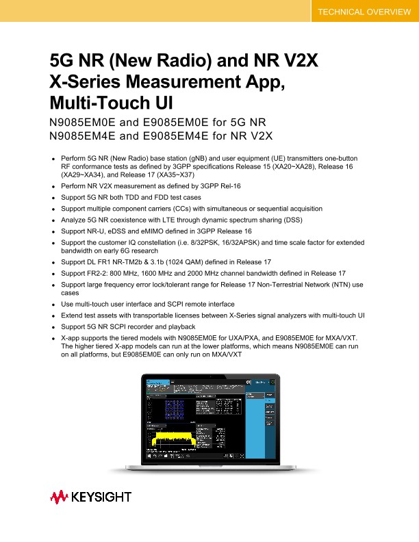 5G NR (New Radio) and NR V2X X-Series Measurement App, Multi-Touch UI