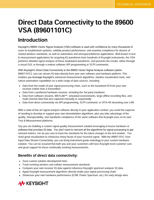 Direct Data Connectivity to the 89600 VSA (89601101C)