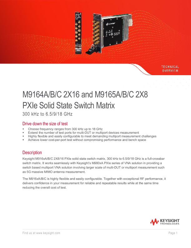 M9164A/B/C 2X16 and M9165A/B/C 2X8 PXIe Solid State Switch Matrix