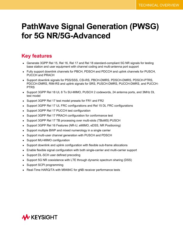 PathWave Signal Generation (PWSG) for 5G NR/5G-Advanced