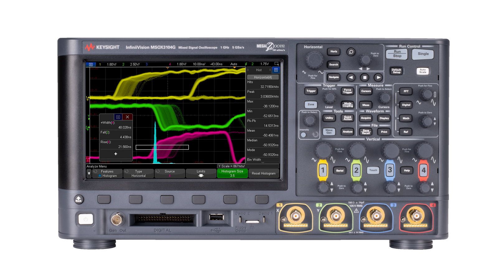 Front side of Keysight InfiniiVision 3000G X-Series Oscilloscope