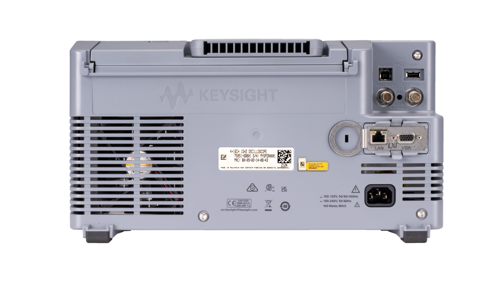 Back side of Keysight InfiniiVision 3000G X-Series Oscilloscope