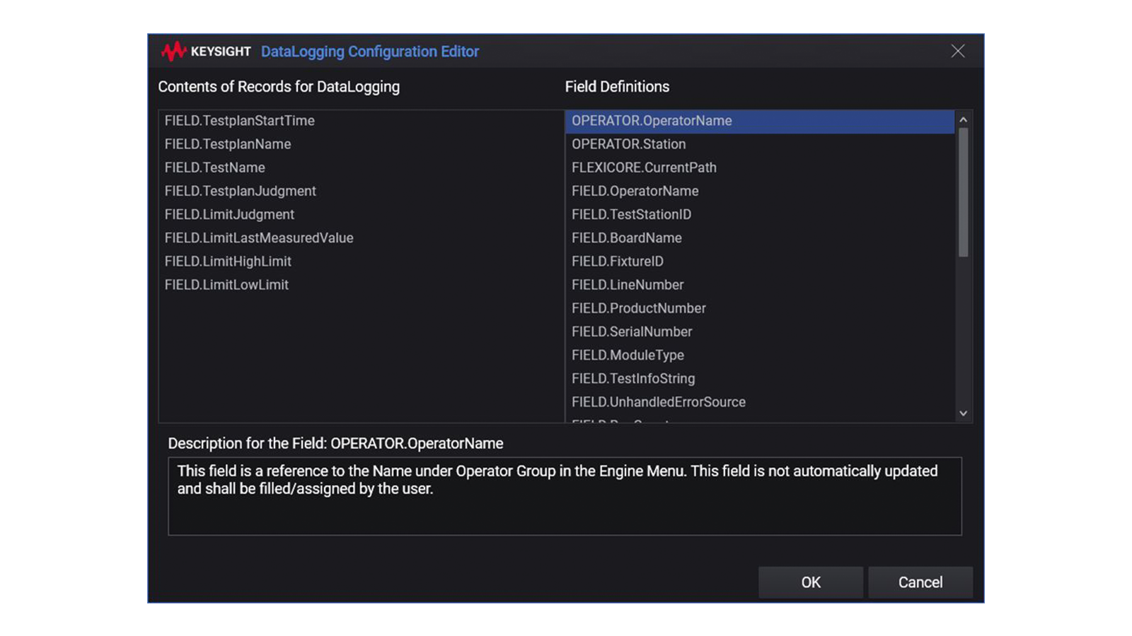 Test Executive Data Logging Configuration Editor